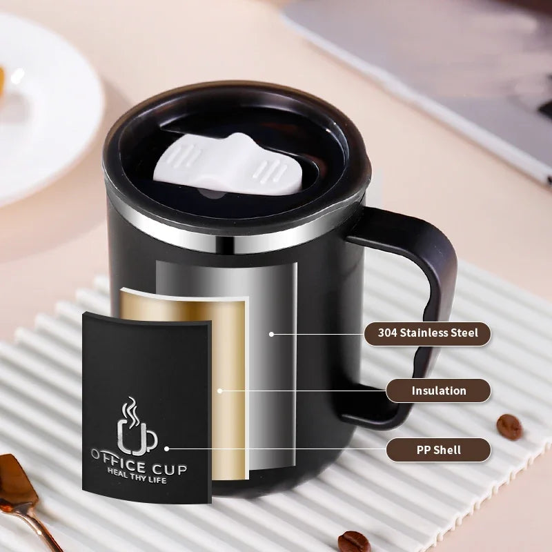 Mug Isotherme Inox Double Paroi 500 ml Avec Couvercle et Anse Plastique