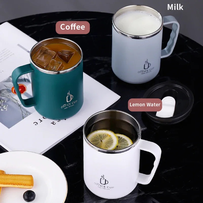 Mug Isotherme Inox Double Paroi 500 ml Avec Couvercle et Anse Plastique