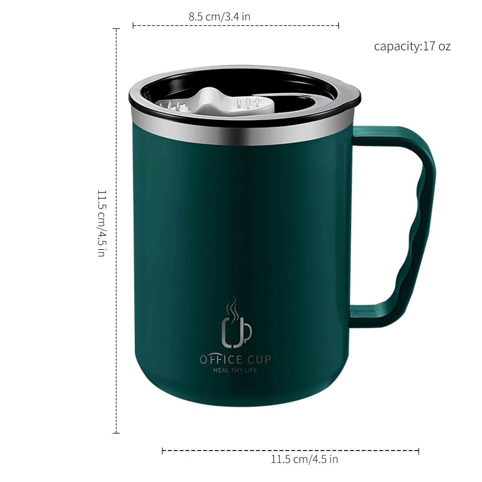 Mug Isotherme Inox Double Paroi 500 ml Avec Couvercle et Anse Plastique