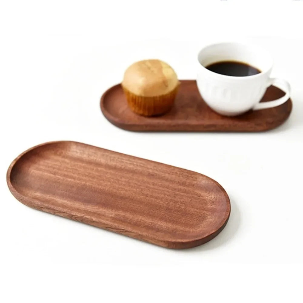 Plateau à Café en Bois Noyer Ovale et Rectangulaire