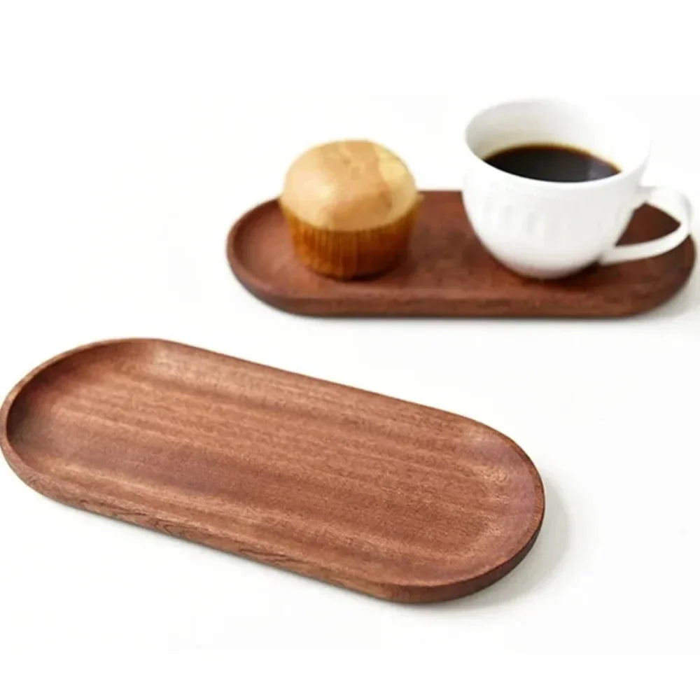 Plateau à Café en Bois Noyer Ovale et Rectangulaire