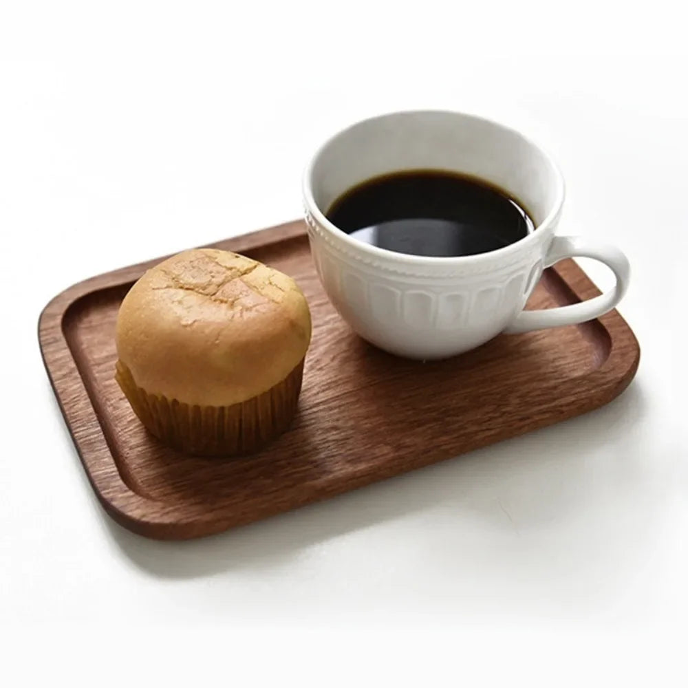 Plateau à Café en Bois Noyer Ovale et Rectangulaire