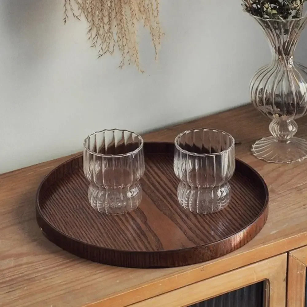 Plateau de Service Rond de Bois Style Vintage