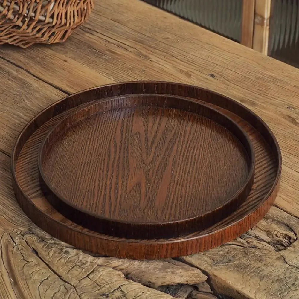 Plateau de Service Rond de Bois Style Vintage