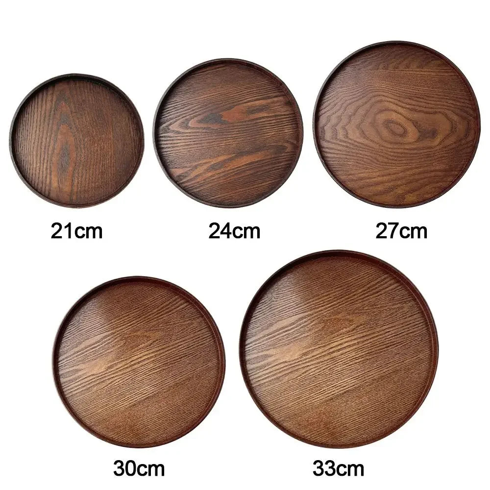 Plateau de Service Rond de Bois Style Vintage