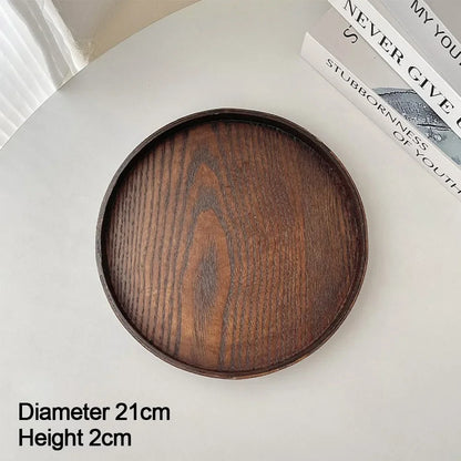 Plateau de Service Rond de Bois Style Vintage