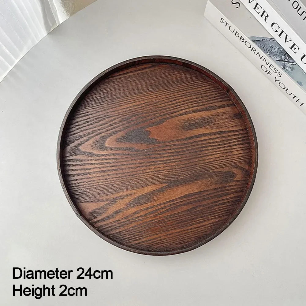 Plateau de Service Rond de Bois Style Vintage