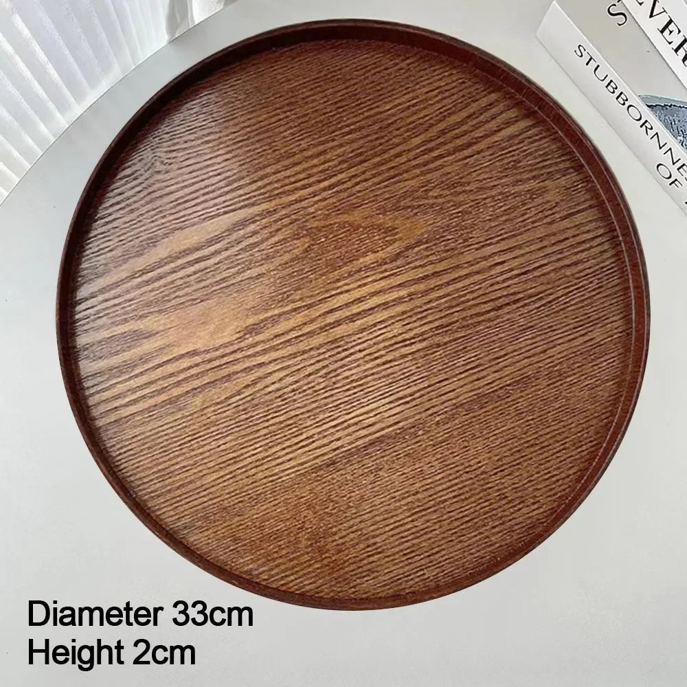 Plateau de Service Rond de Bois Style Vintage