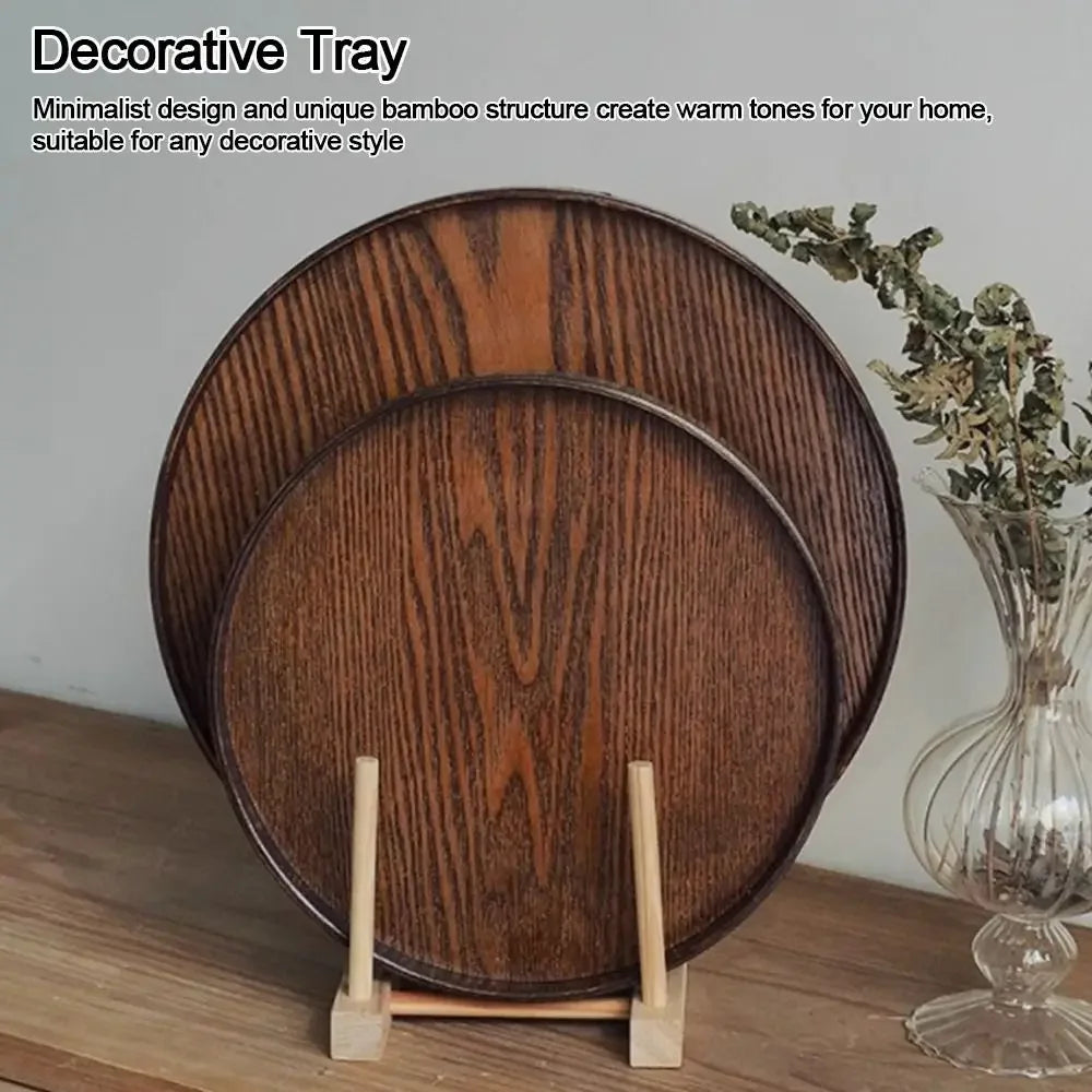 Plateau de Service Rond de Bois Style Vintage