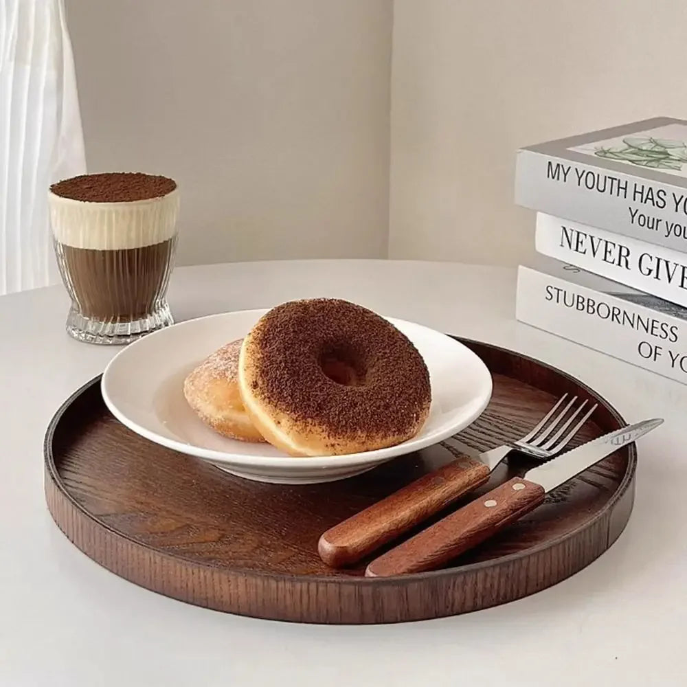 Plateau de Service Rond de Bois Style Vintage