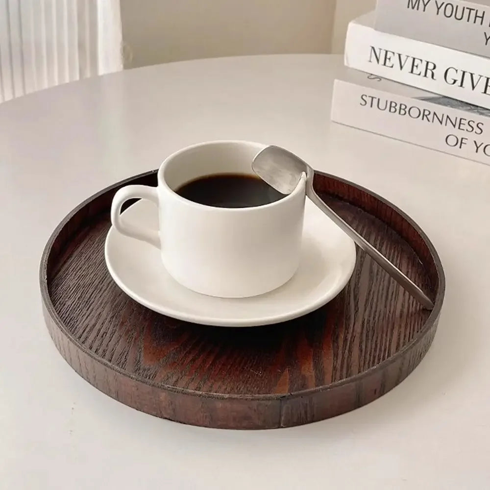 Plateau de Service Rond de Bois Style Vintage