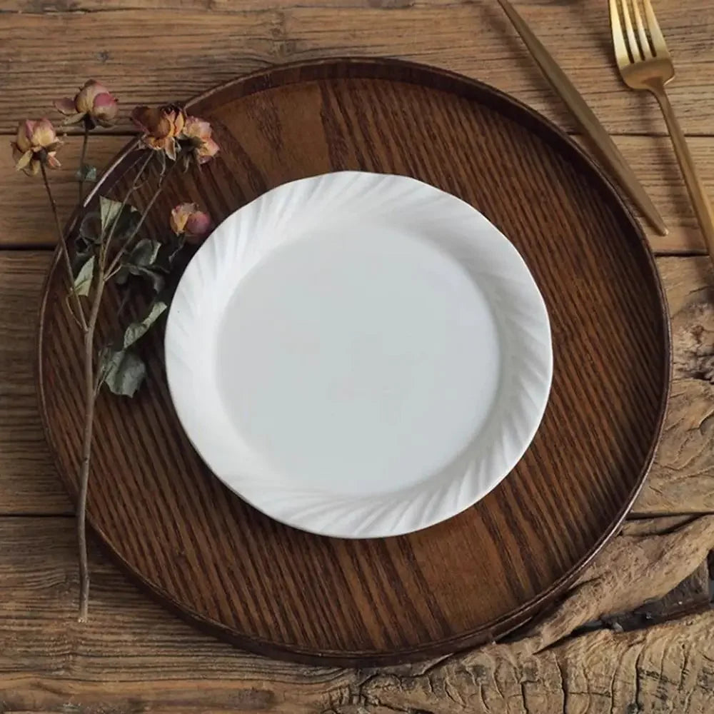 Plateau de Service Rond de Bois Style Vintage