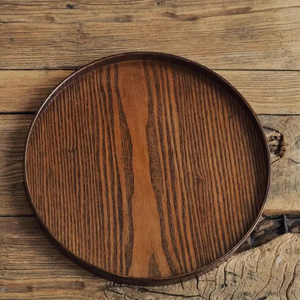 Plateau de Service Rond de Bois Style Vintage