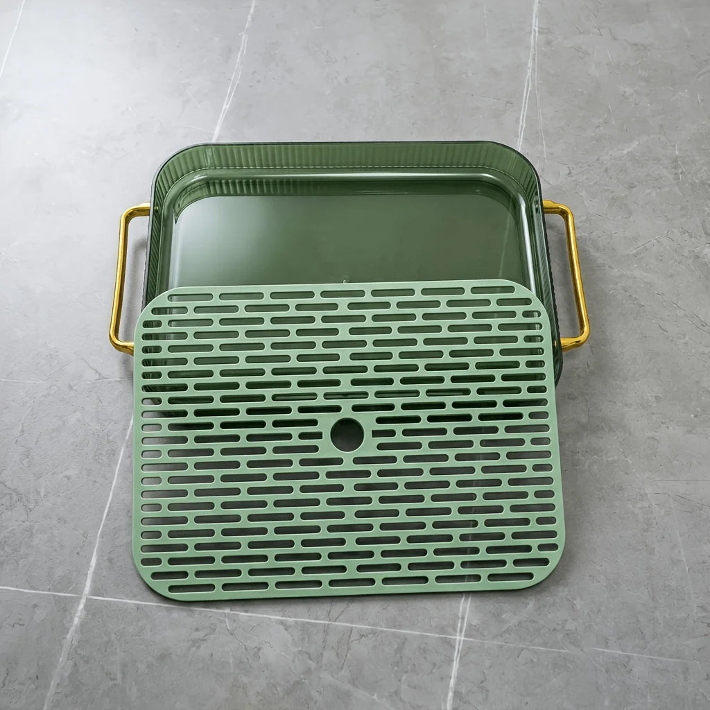 Plateau Égouttoir Double Couche Imitation Bois — Vert foncé, photo 11