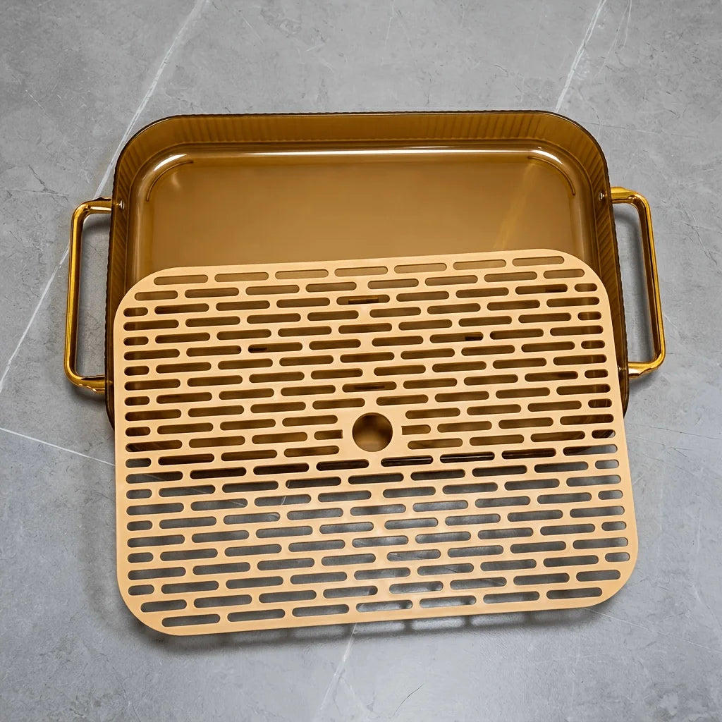 Plateau Égouttoir Double Couche Imitation Bois — Ambre, photo 12