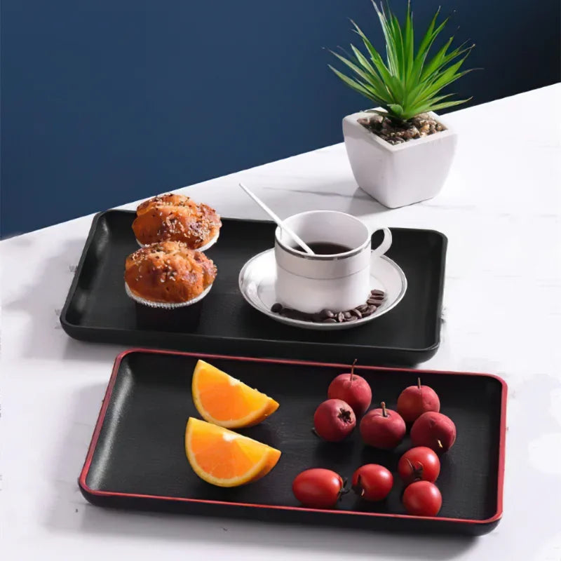 Plateau Rectangulaire en Plastique Effet Bois Style Japonais