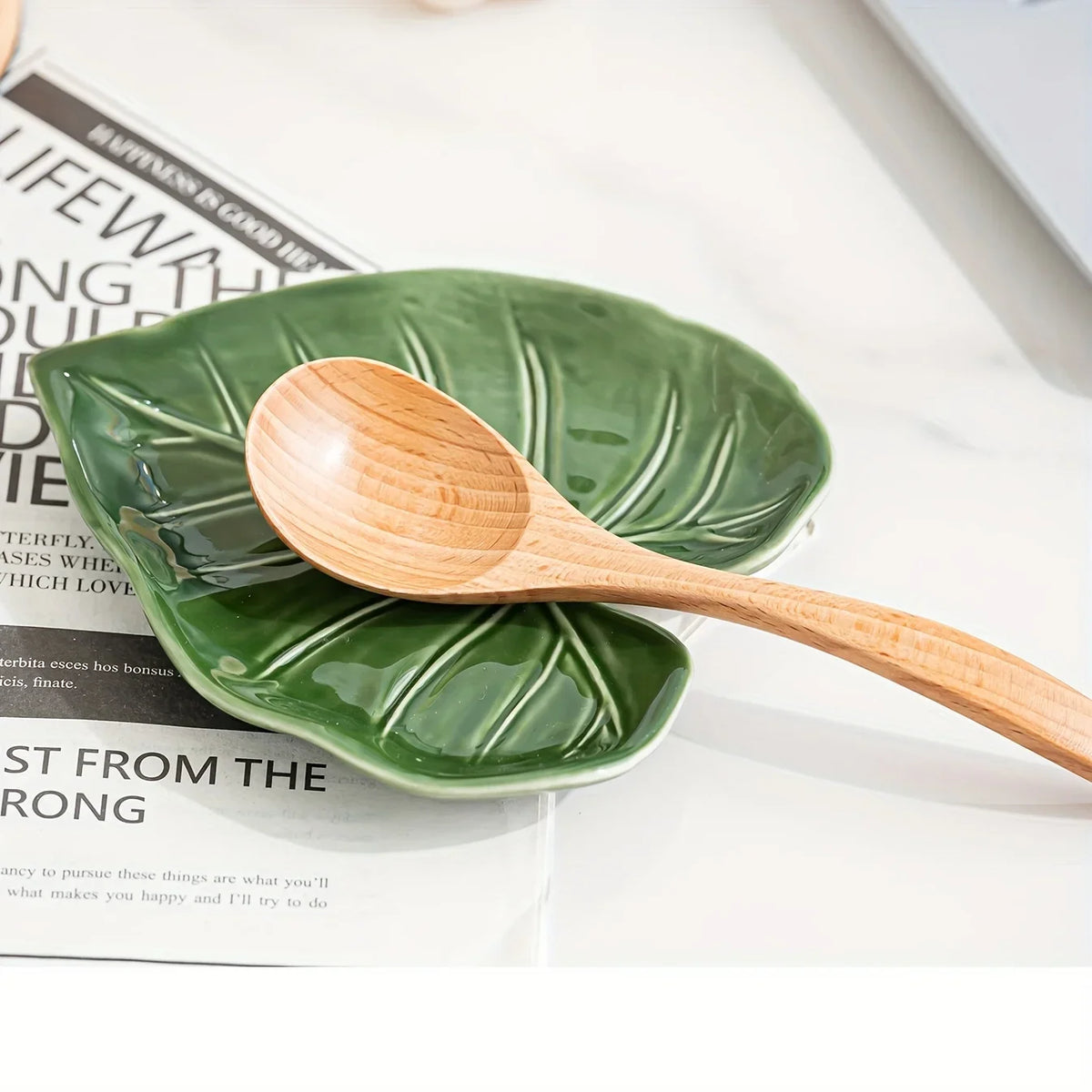 Porte-Spatule En Céramique En Forme De Feuille
