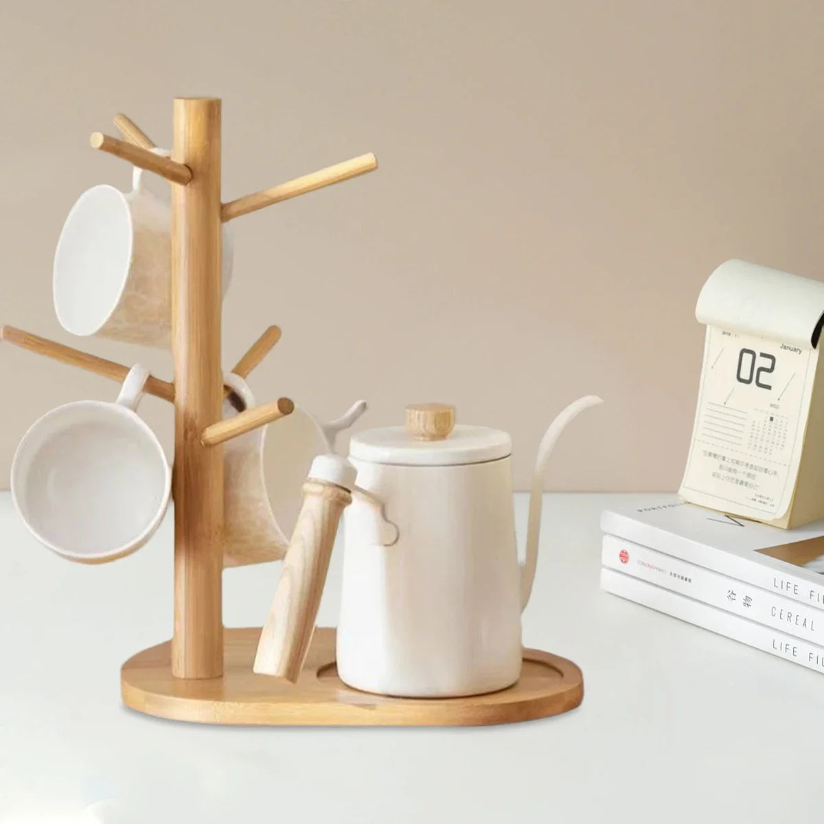 Porte-Tasse en Bambou avec Crochets pour Cuisine