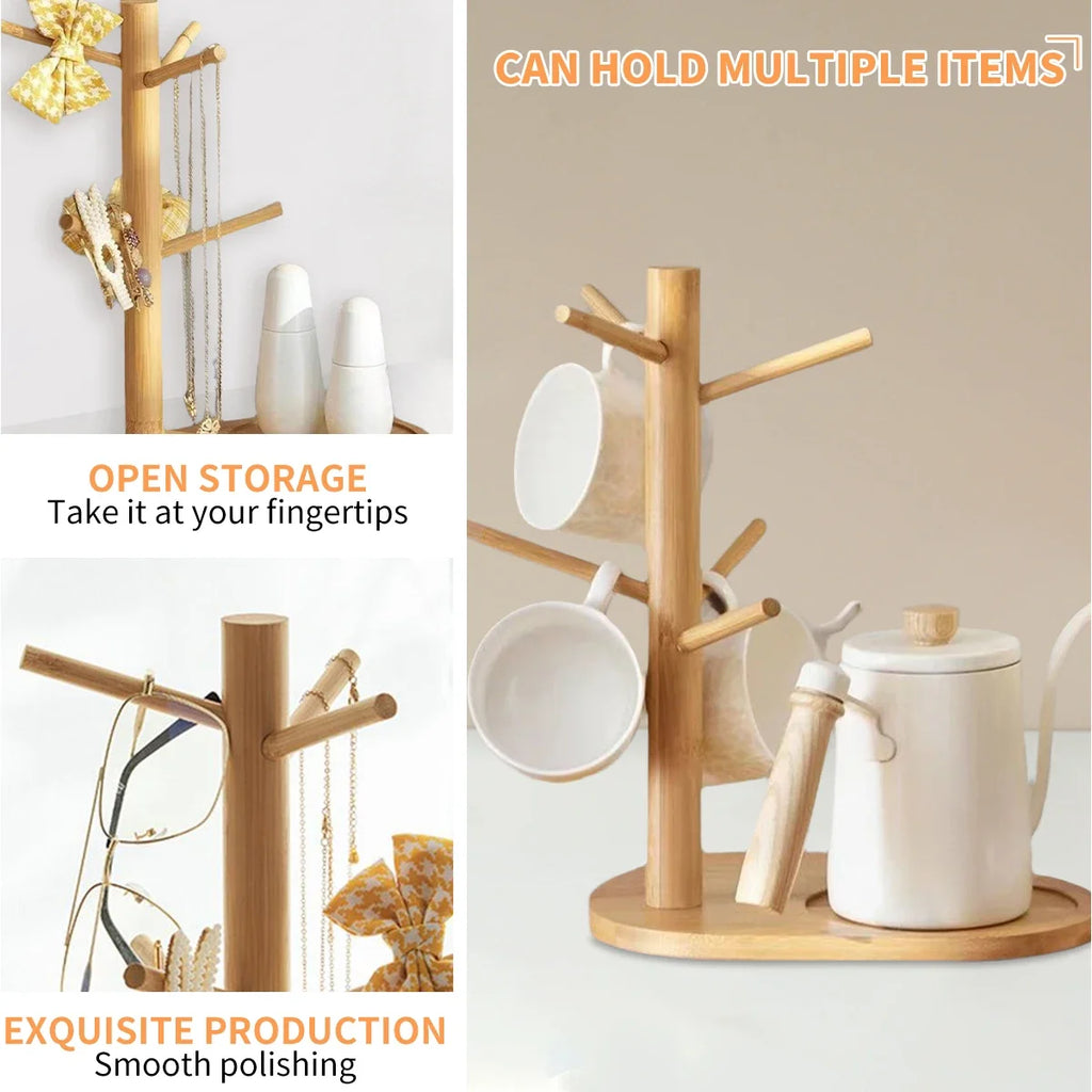 Porte-Tasse en Bambou avec Crochets pour Cuisine