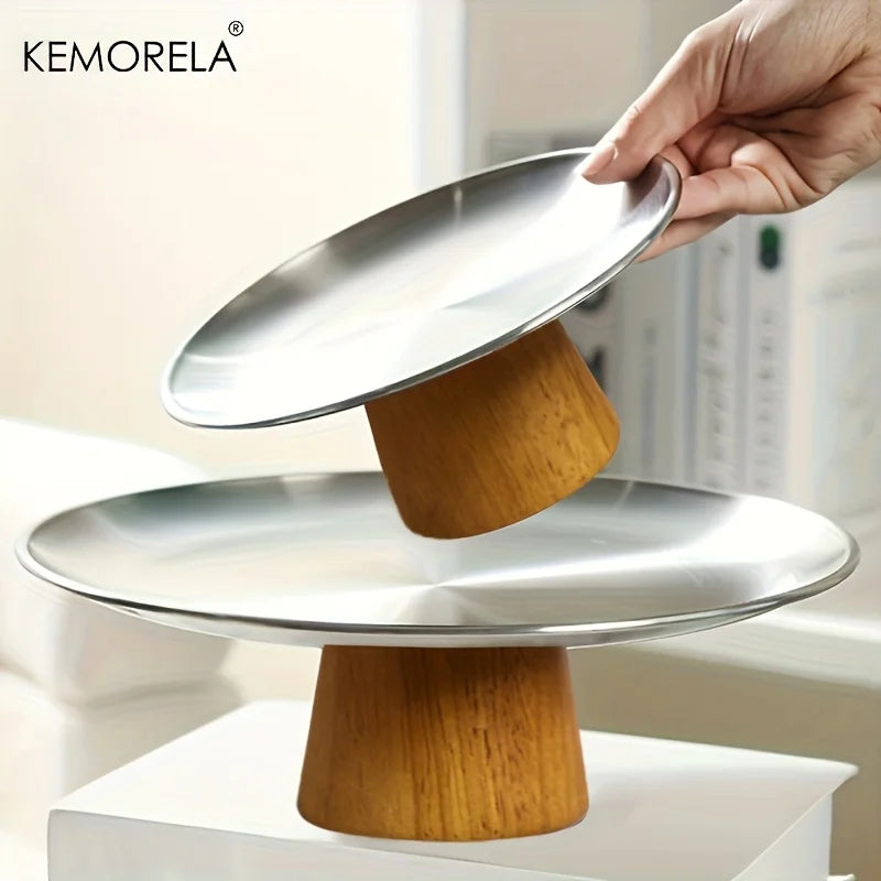 Présentoir À Gâteaux En Acier Inoxydable Et Bois — photo 6