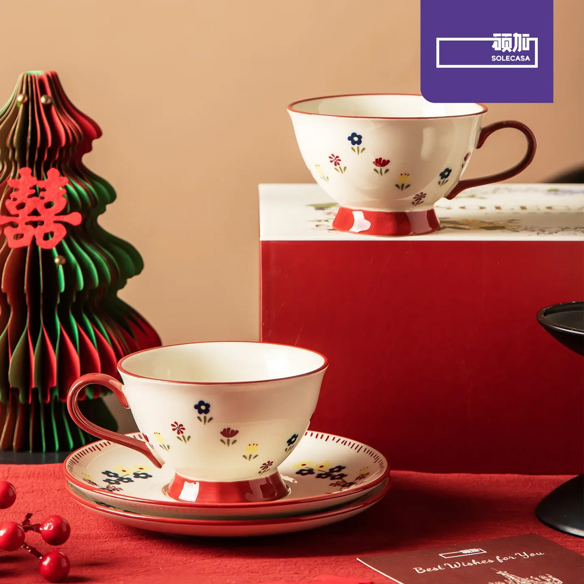 Service À Thé Vintage En Céramique Avec Coffret