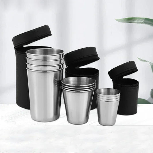 Set de Gobelets Empilables en Acier Inoxydable 4 Pièces pour Camping