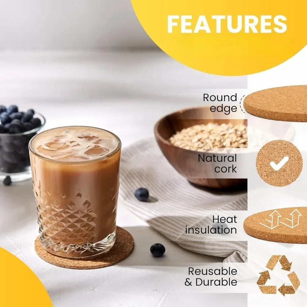 Sous-Verres Ronds en Liège Naturel 10 Pièces