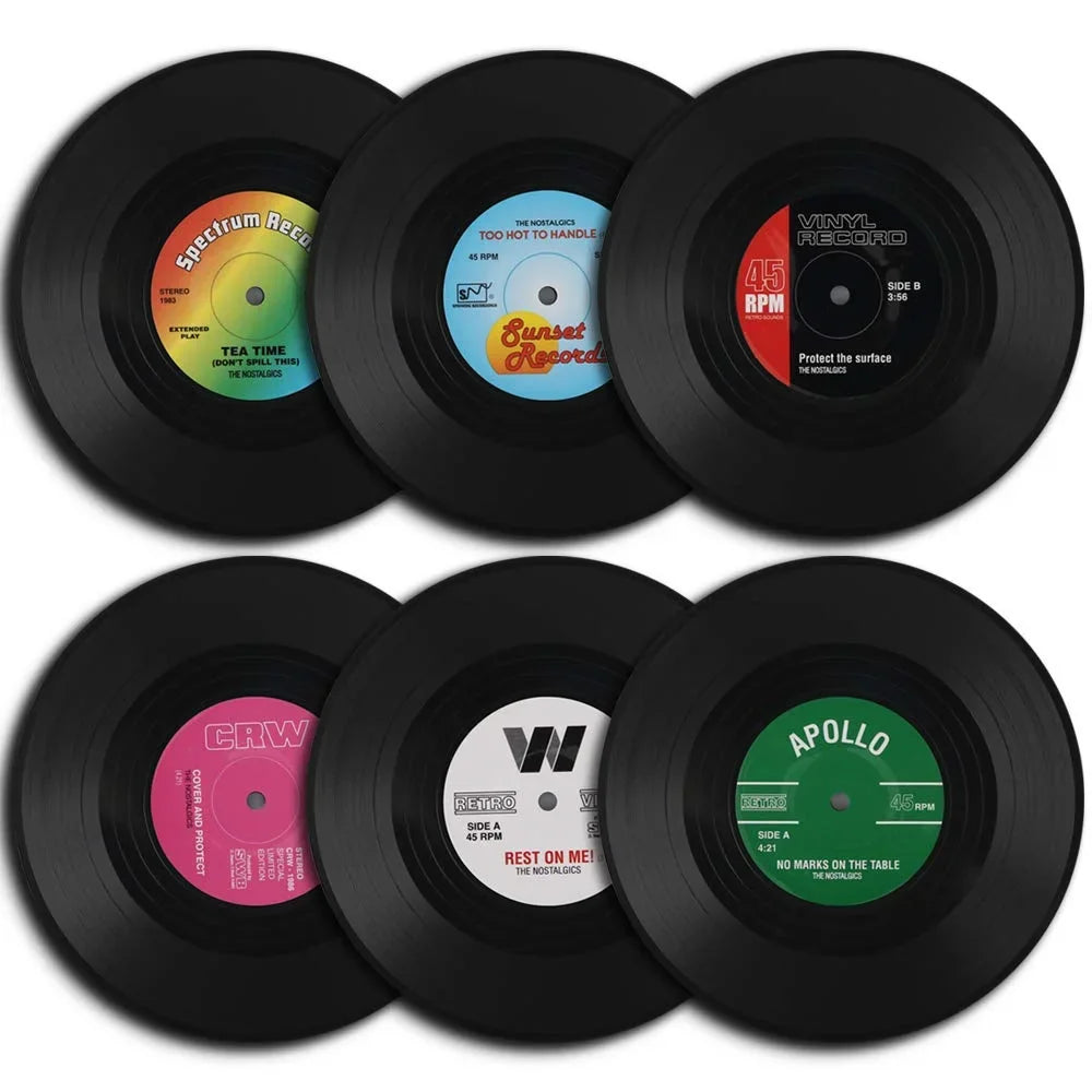 Sous-Verres Vinyle Rétro Colorés Lot de 6