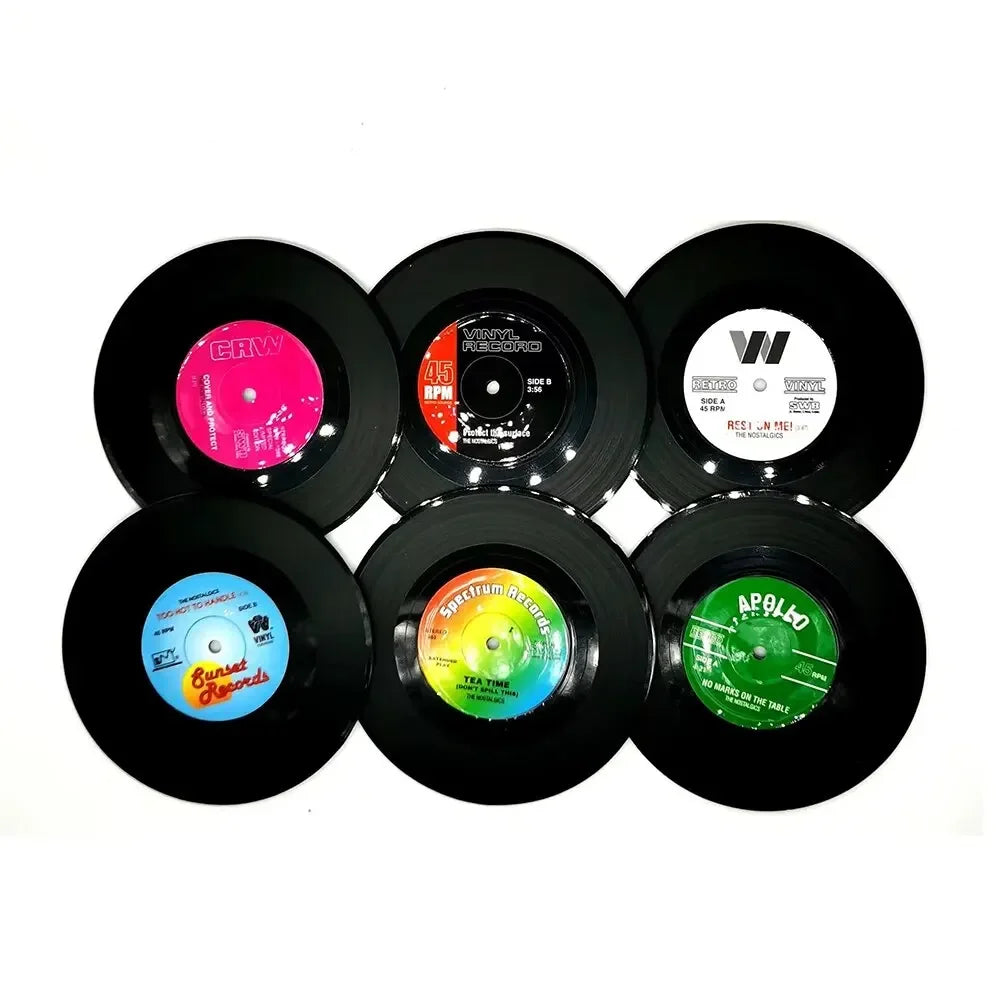 Sous-Verres Vinyle Rétro Colorés Lot de 6