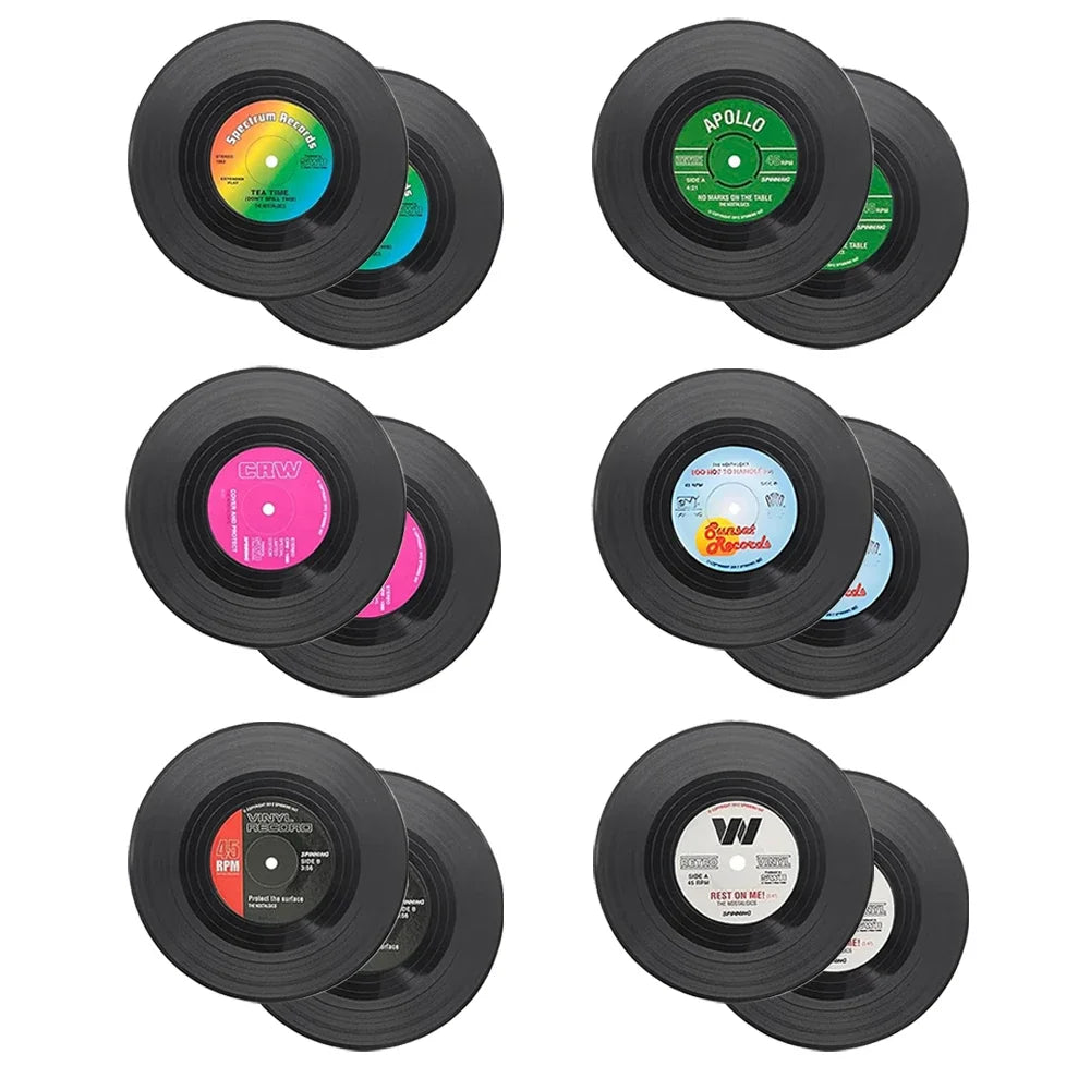 Sous-Verres Vinyle Rétro Colorés Lot de 6