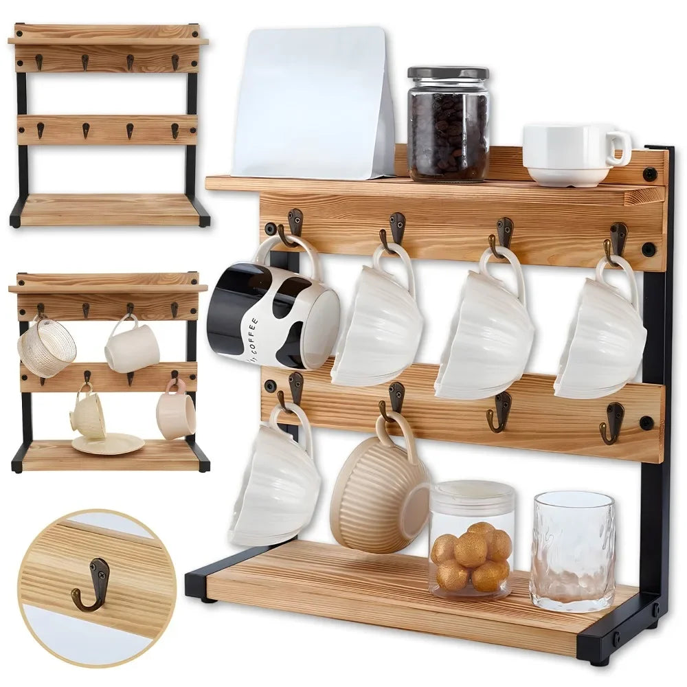 Support De Rangement En Bois Et Métal Pour Tasses