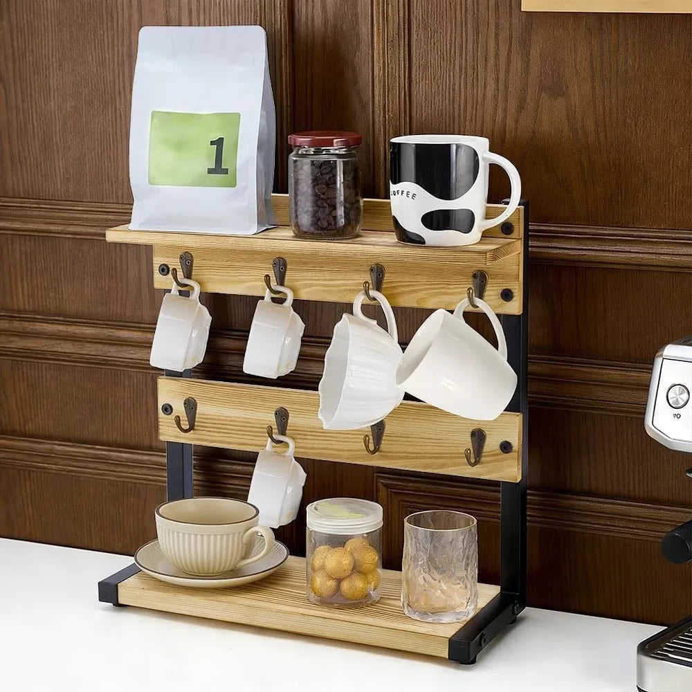 Support De Rangement En Bois Et Métal Pour Tasses Image