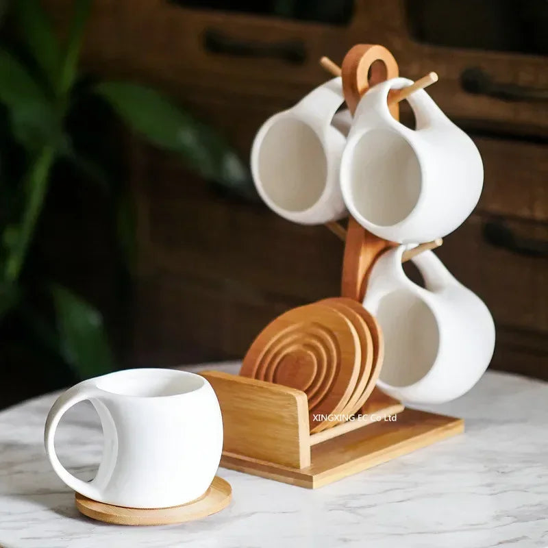 Tasse À Café En Céramique Avec Support En Bambou