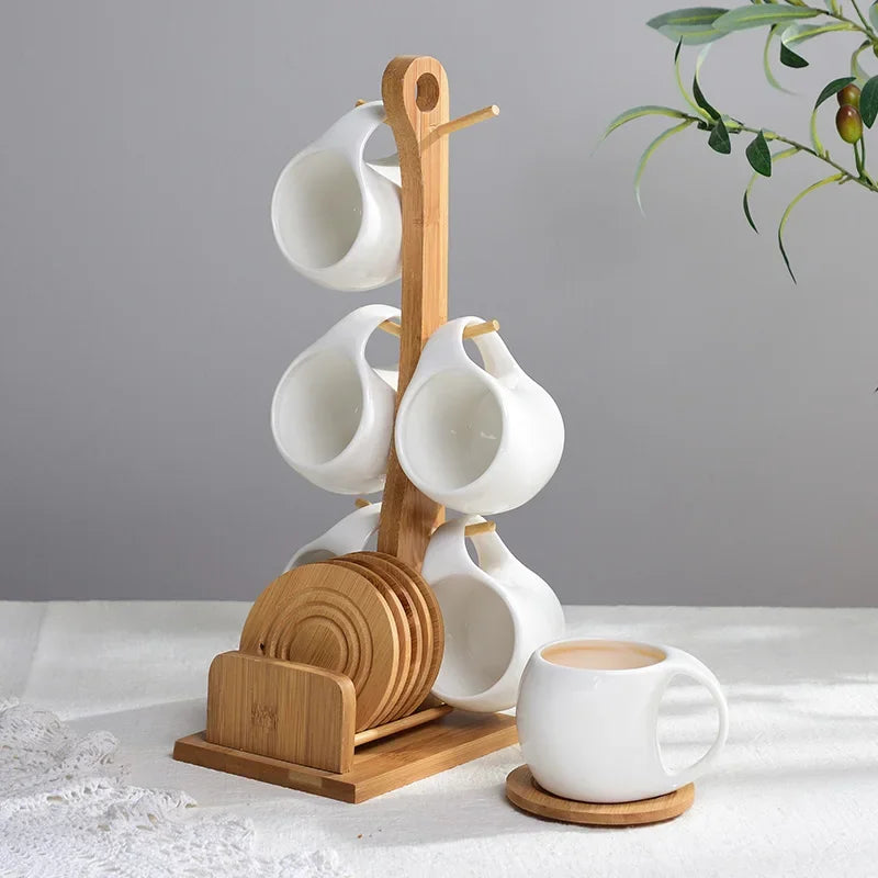 Tasse À Café En Céramique Avec Support En Bambou