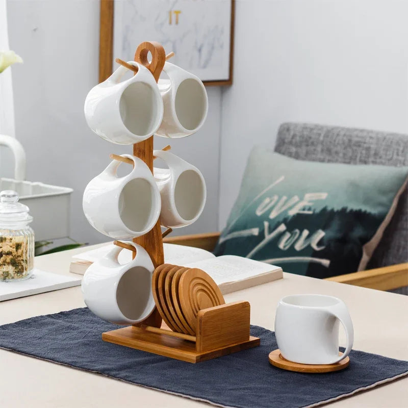 Tasse À Café En Céramique Avec Support En Bambou