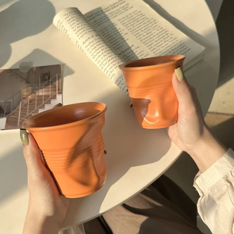 Tasse À Café En Céramique Froissée Dopamine