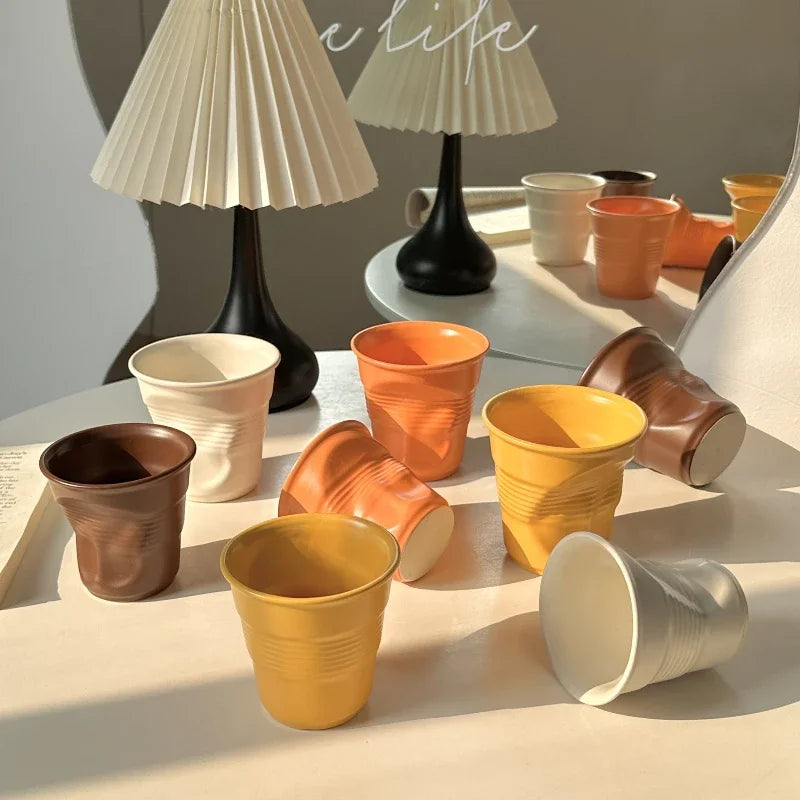 Tasse À Café En Céramique Froissée Dopamine