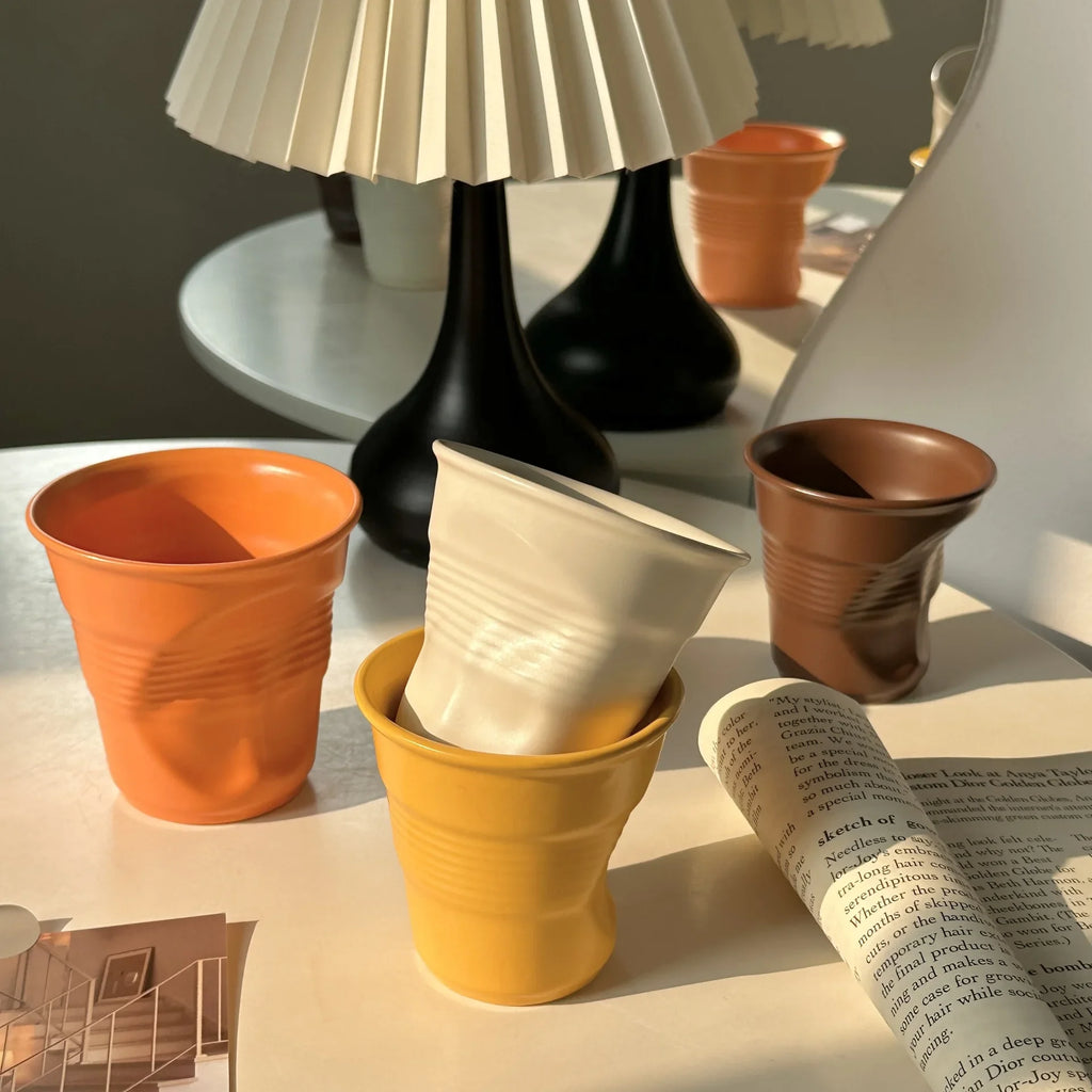 Tasse À Café En Céramique Froissée Dopamine