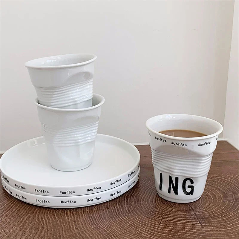 Tasse à Café en Céramique Froissée Nordique