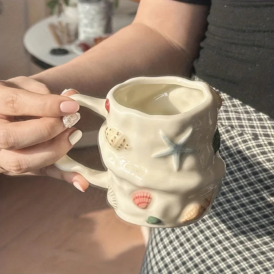 Tasse À Café En Céramique Motif Coquillage Peint À La Main