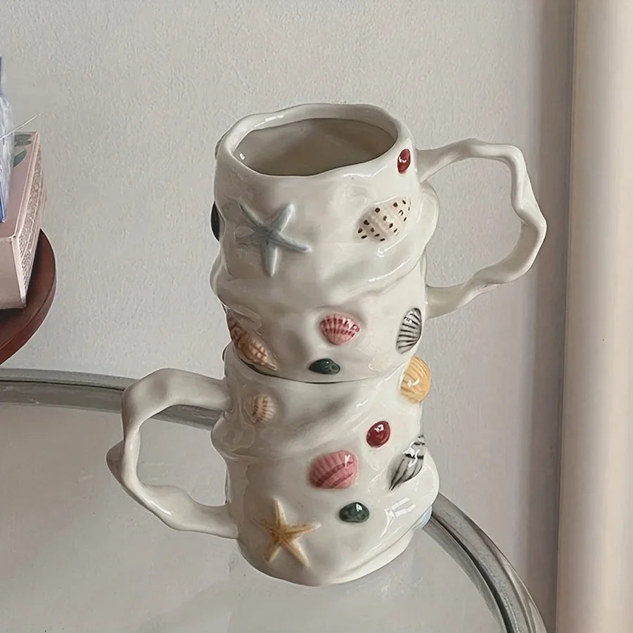 Tasse À Café En Céramique Motif Coquillage Peint À La Main