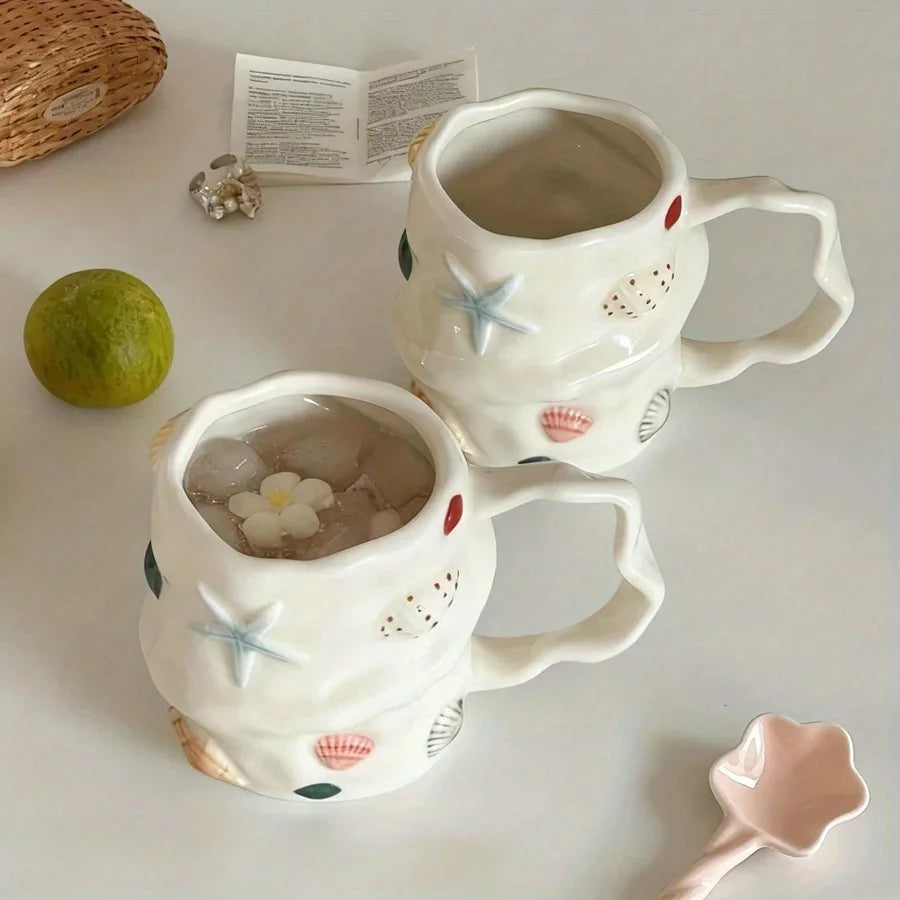 Tasse À Café En Céramique Motif Coquillage Peint À La Main
