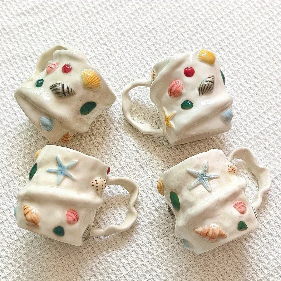 Tasse À Café En Céramique Motif Coquillage Peint À La Main