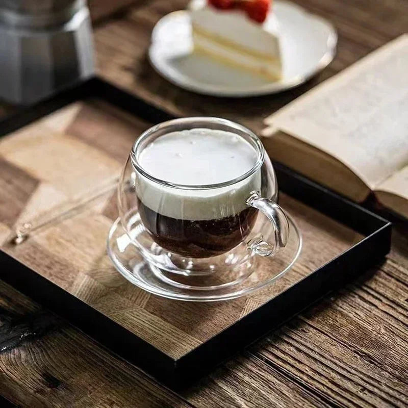 Tasse à Café en Verre Double Paroi avec Soucoupe