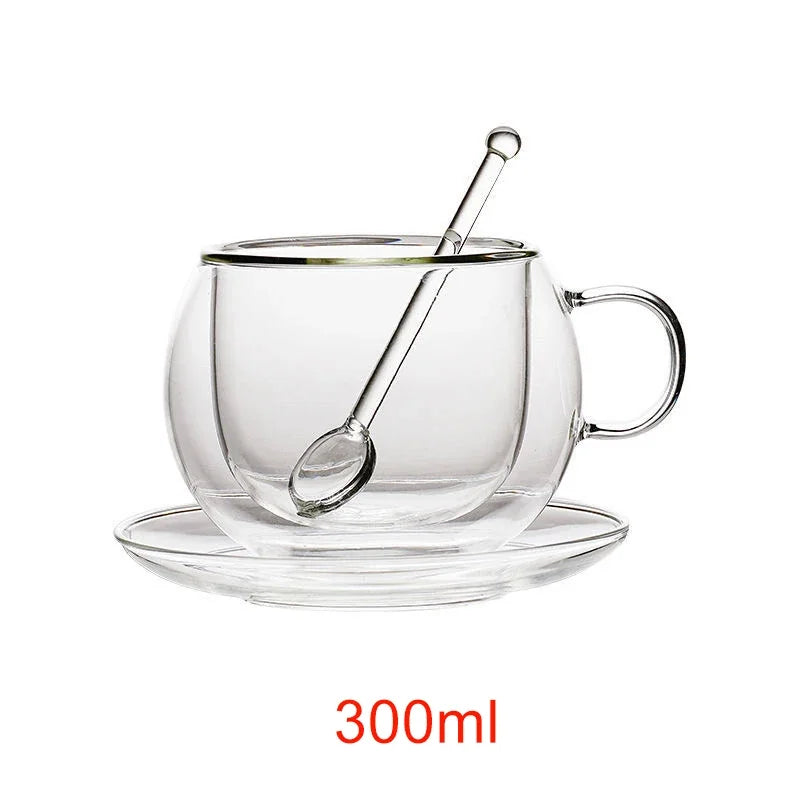 Tasse à Café en Verre Double Paroi avec Soucoupe