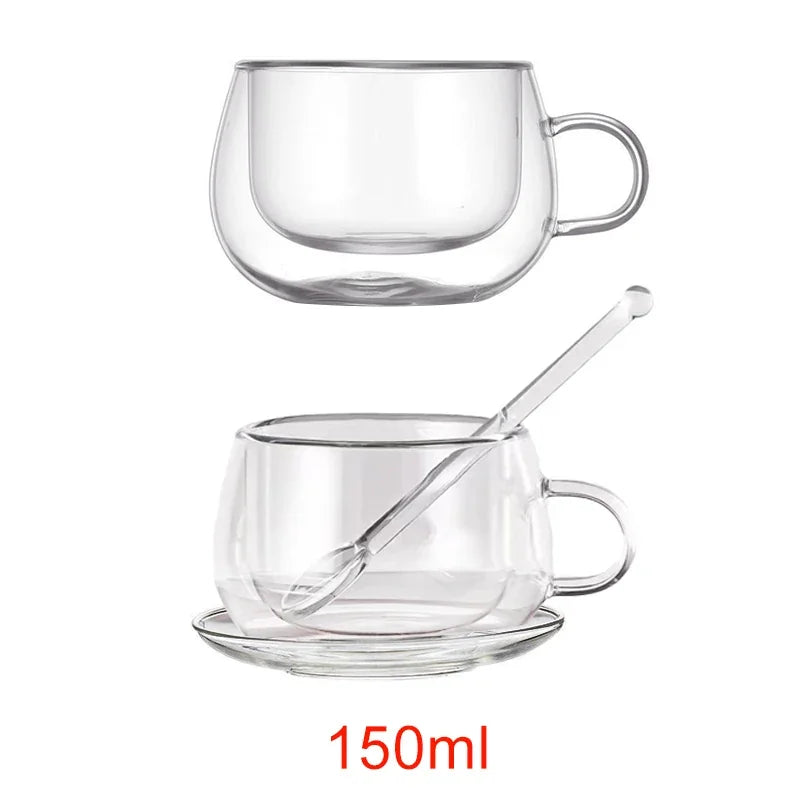Tasse à Café en Verre Double Paroi avec Soucoupe