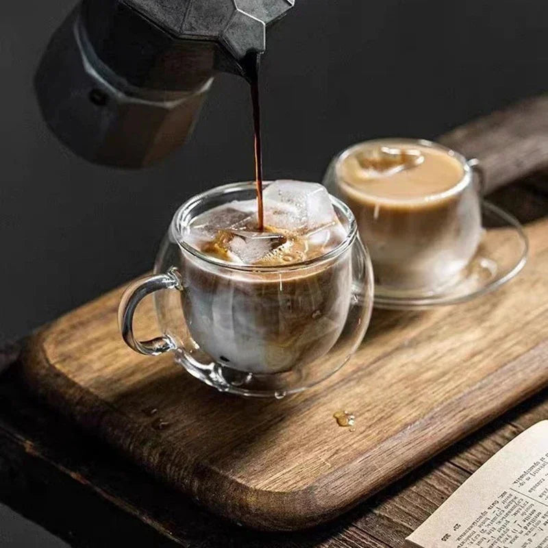 Tasse à Café en Verre Double Paroi avec Soucoupe