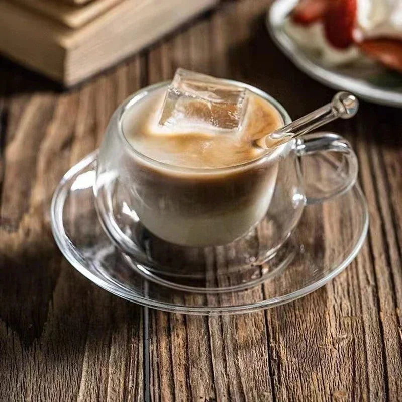 Tasse à Café en Verre Double Paroi avec Soucoupe