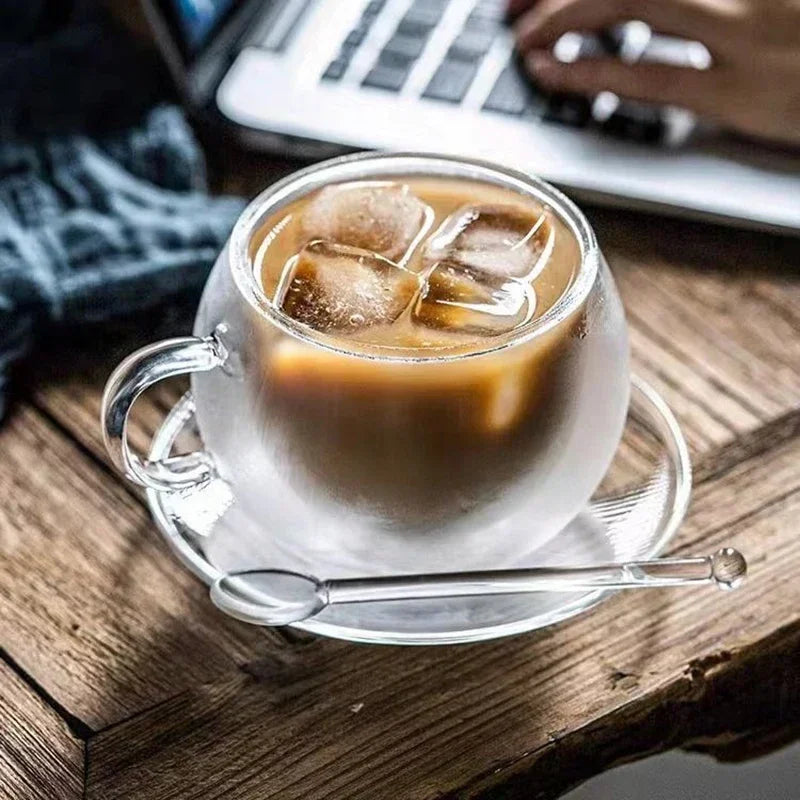 Tasse à Café en Verre Double Paroi avec Soucoupe
