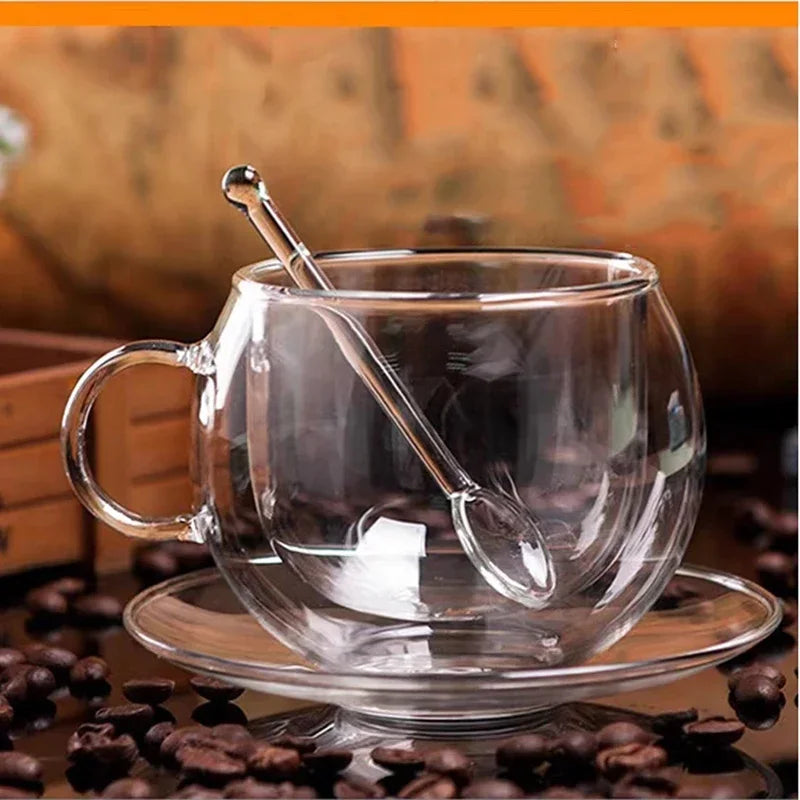 Tasse à Café en Verre Double Paroi avec Soucoupe